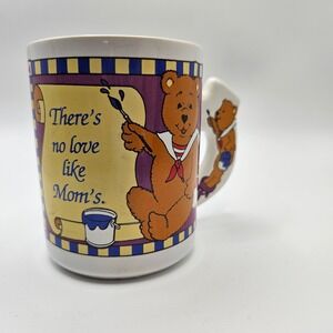 Vintagw Mom Mug Teddy Bear Painting There's No Love Like‎ Mom's Unique Handle